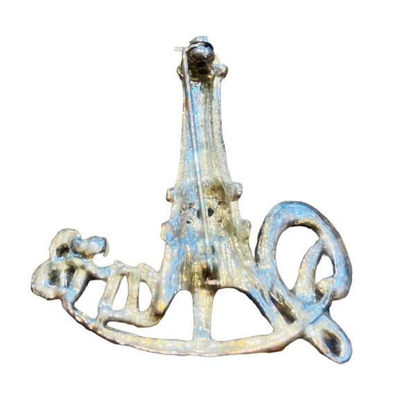 Vintage Paris gold tone & clear rhinestones Eiffel Tower pin brooch 1.25 inches - Picture 3 of 4